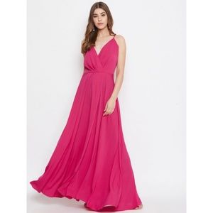 Shein hot pink maxi chiffon dress side slit swirl flowy  XS